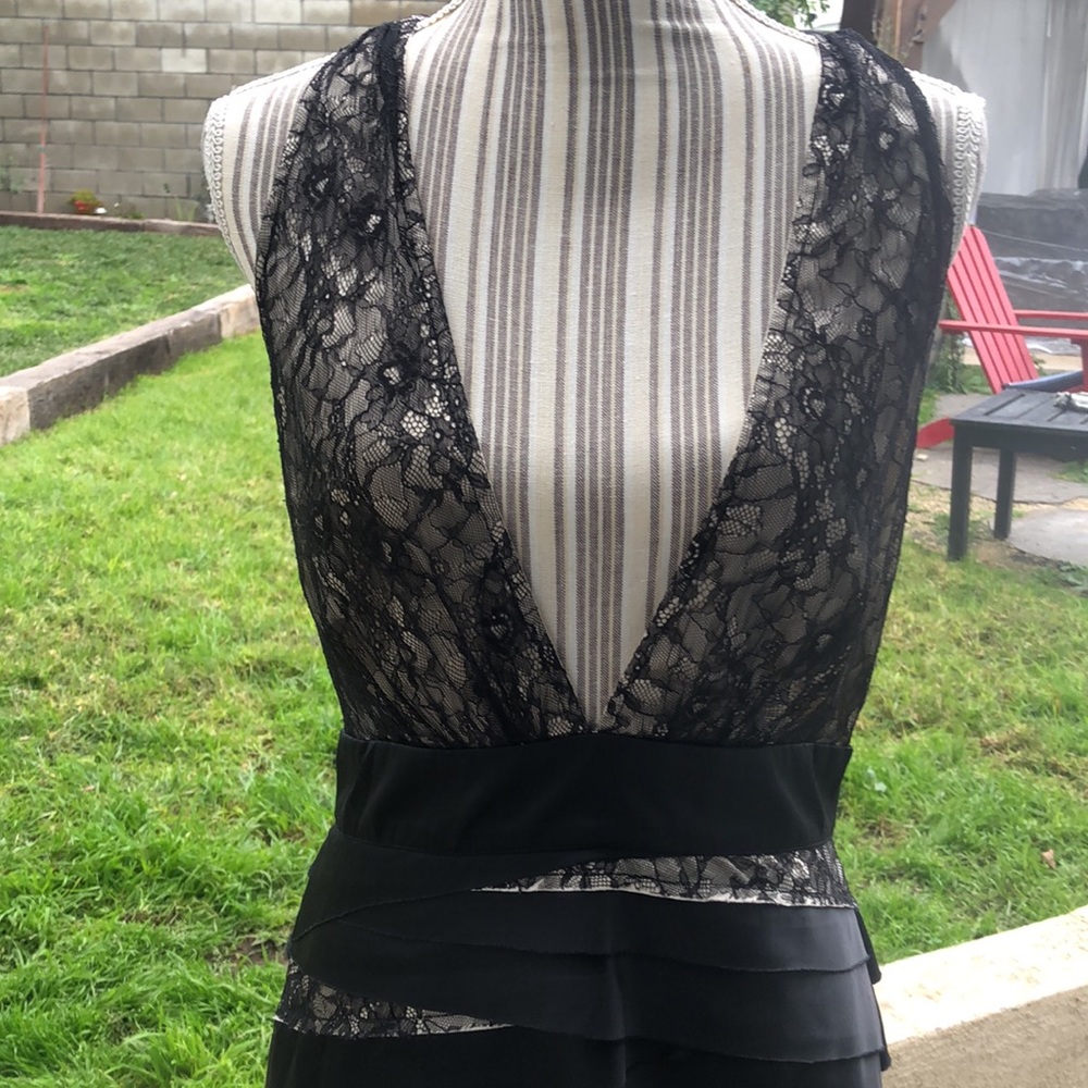 Stunning BEBE layered with satin and lace dress.  Sexy Low deep V cut front. - Picture 2 of 13